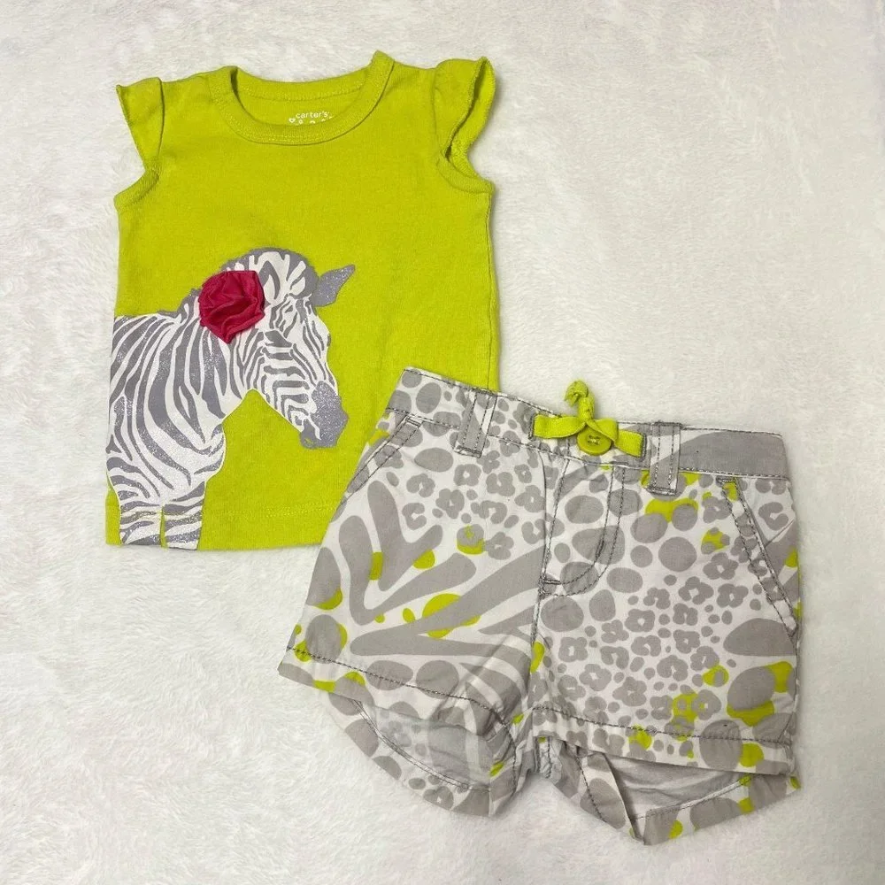 Carter’s‎ baby girl 3m chartreuse zebra outfit set